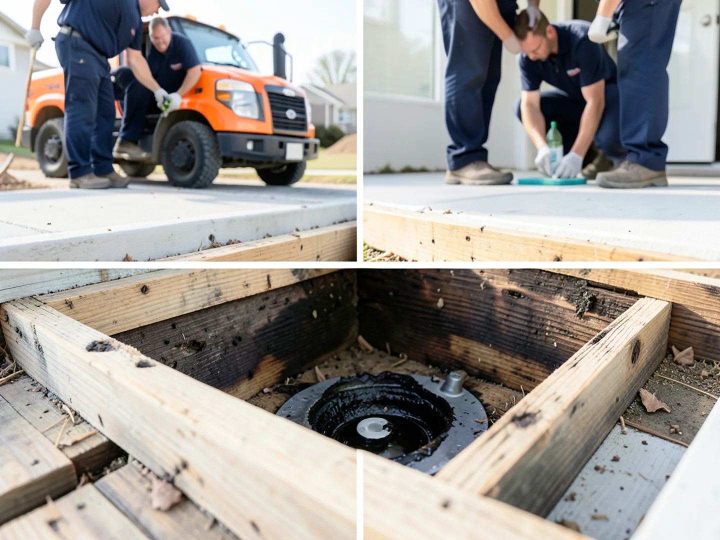 Decayed subfloor framing beneath long term hidden toilet flange wax ring leak