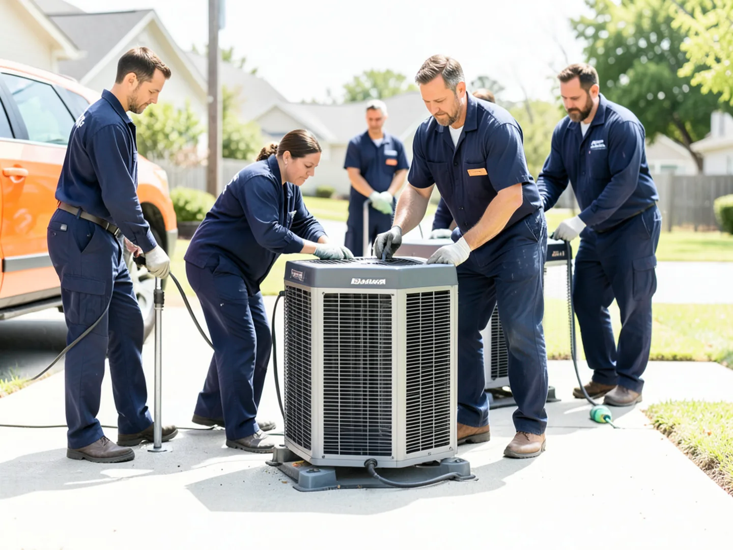 Row of centrifugal air movers and dehumidifier operating on third day of drying