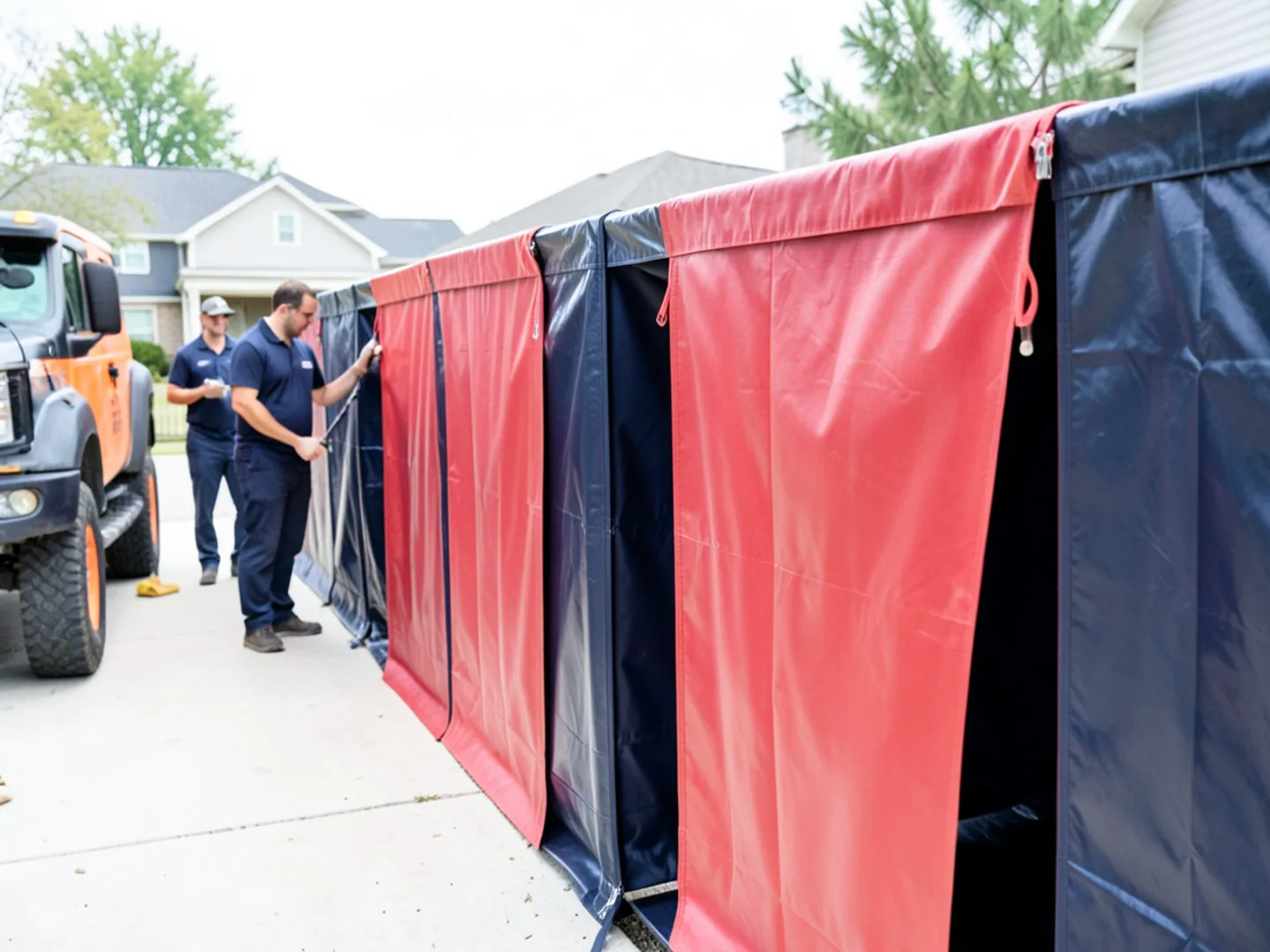 Polyethylene containment barrier isolating contaminated work area