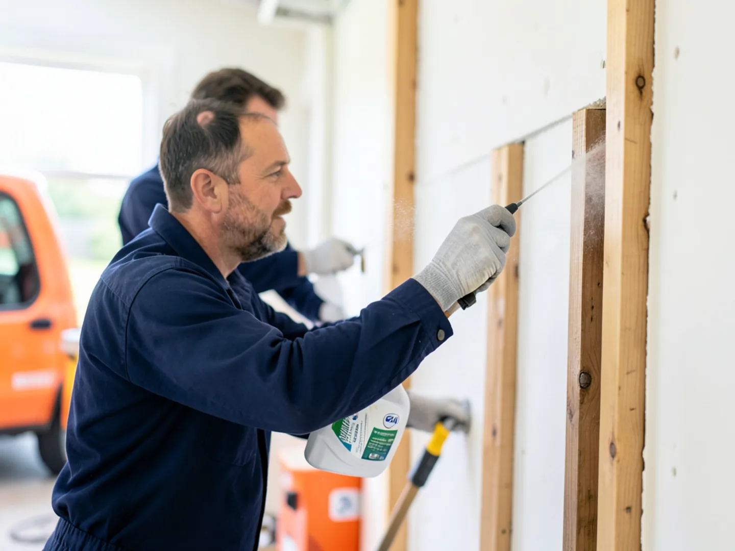 EPA registered botanical antimicrobial treatment applied to exposed wall studs