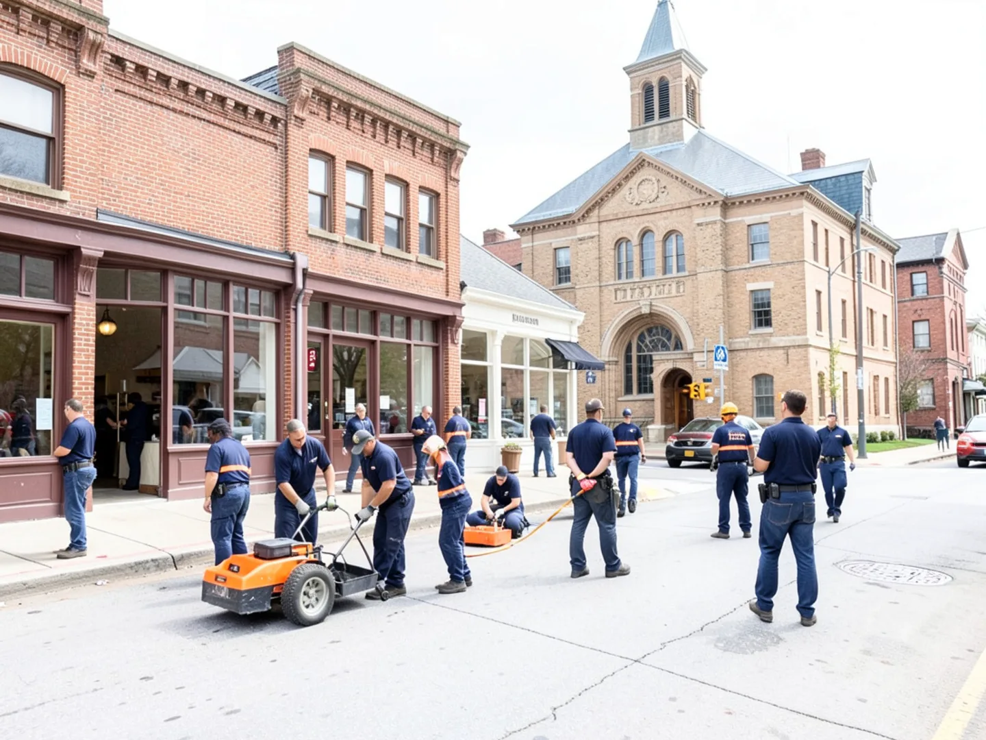 Traditional downtown streetscape in Benton featuring classic brick storefronts