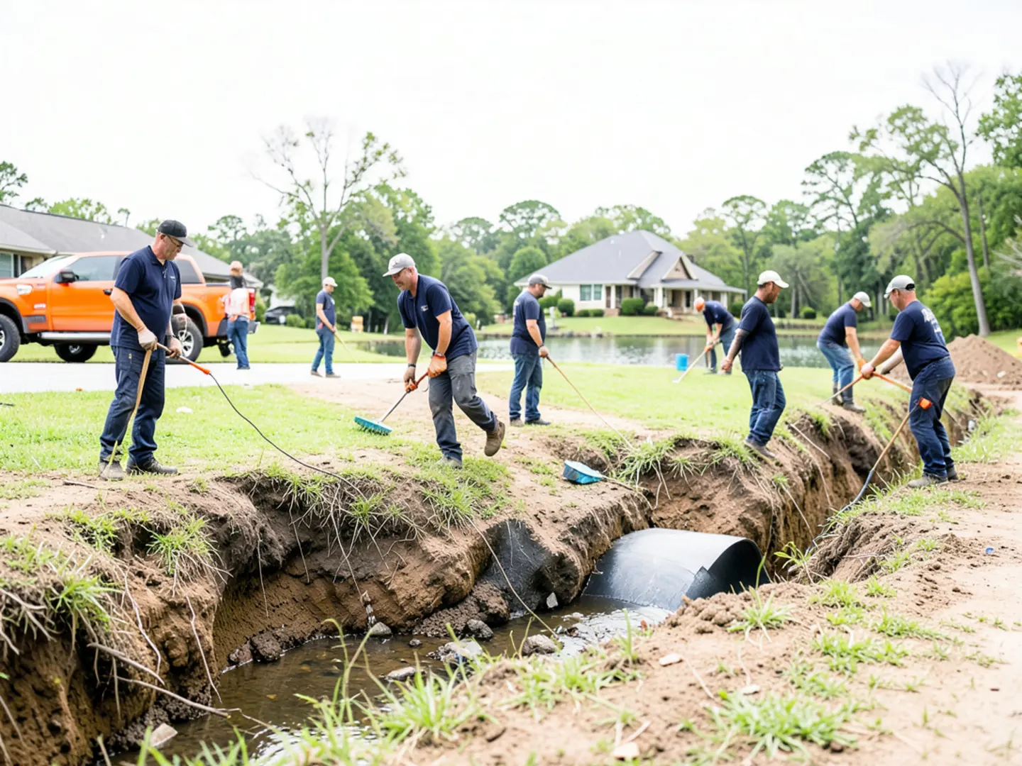 Lakeside residential property in Sherwood with culvert managing surface storm runoff