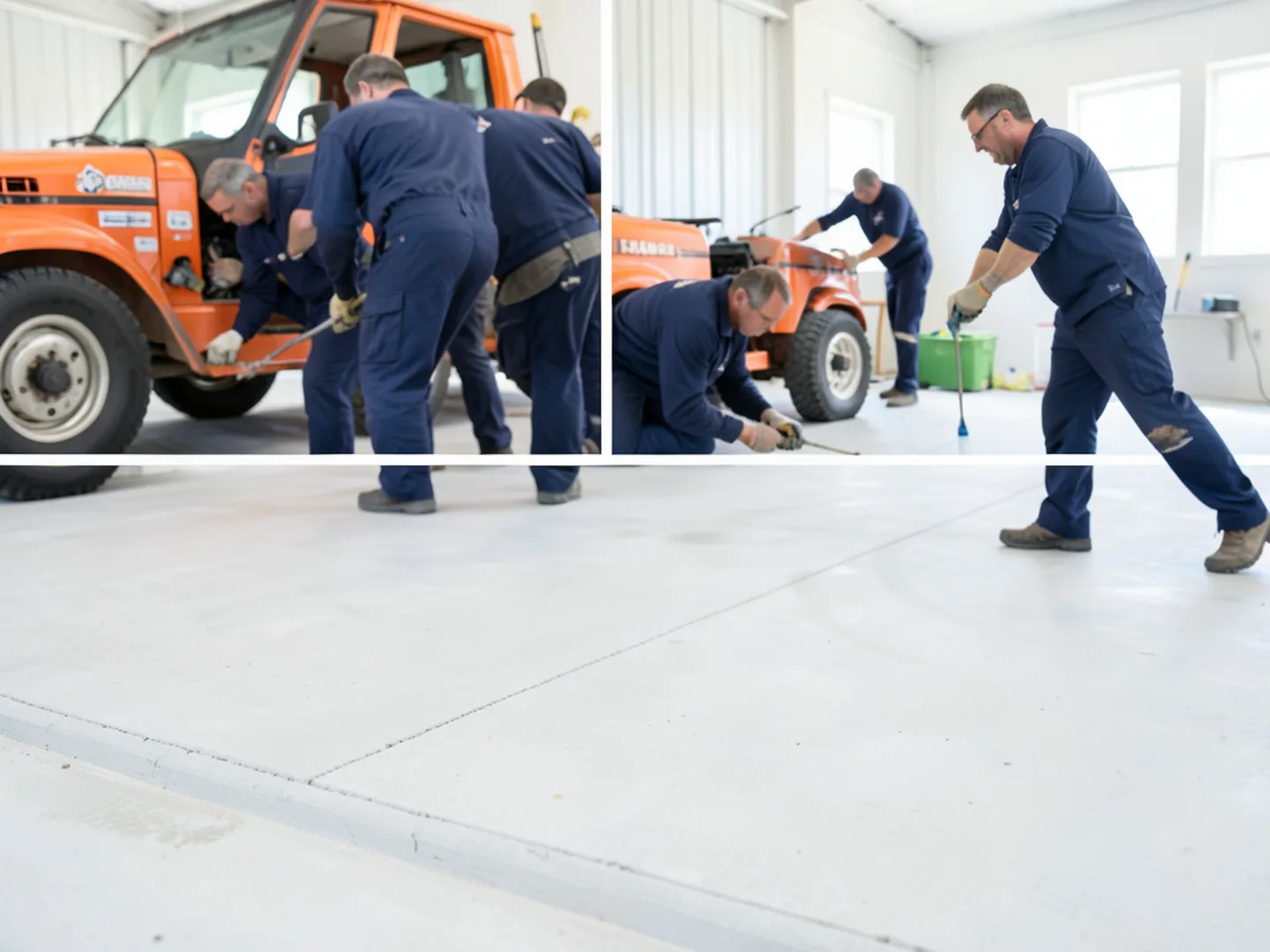 Applying hospital grade disinfectant biocide across bare concrete slab floor